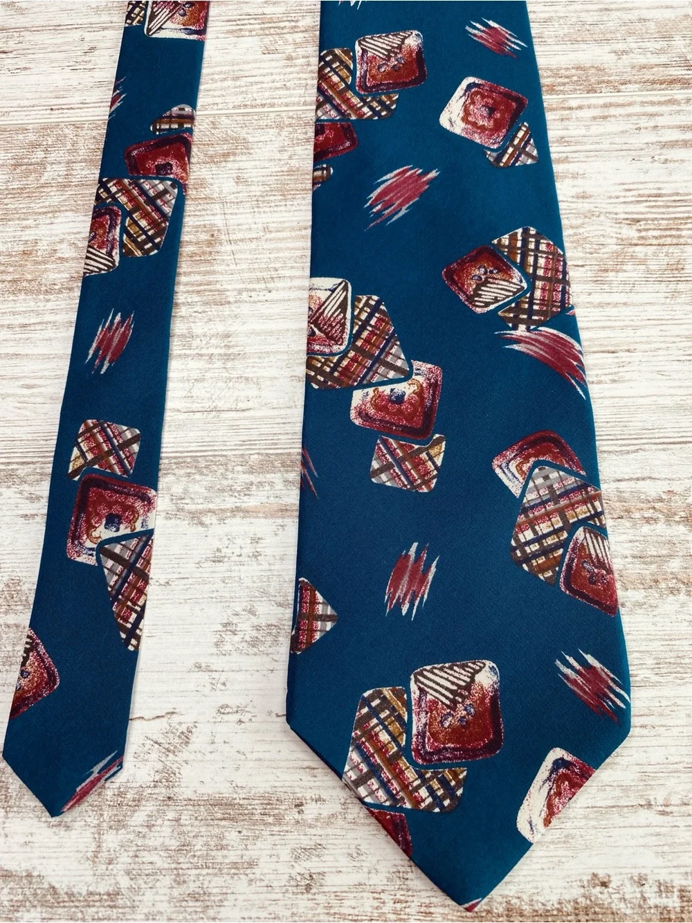 Zylos Classic Teal Geometric Pattern Men's Tie Italian Silk Made USA